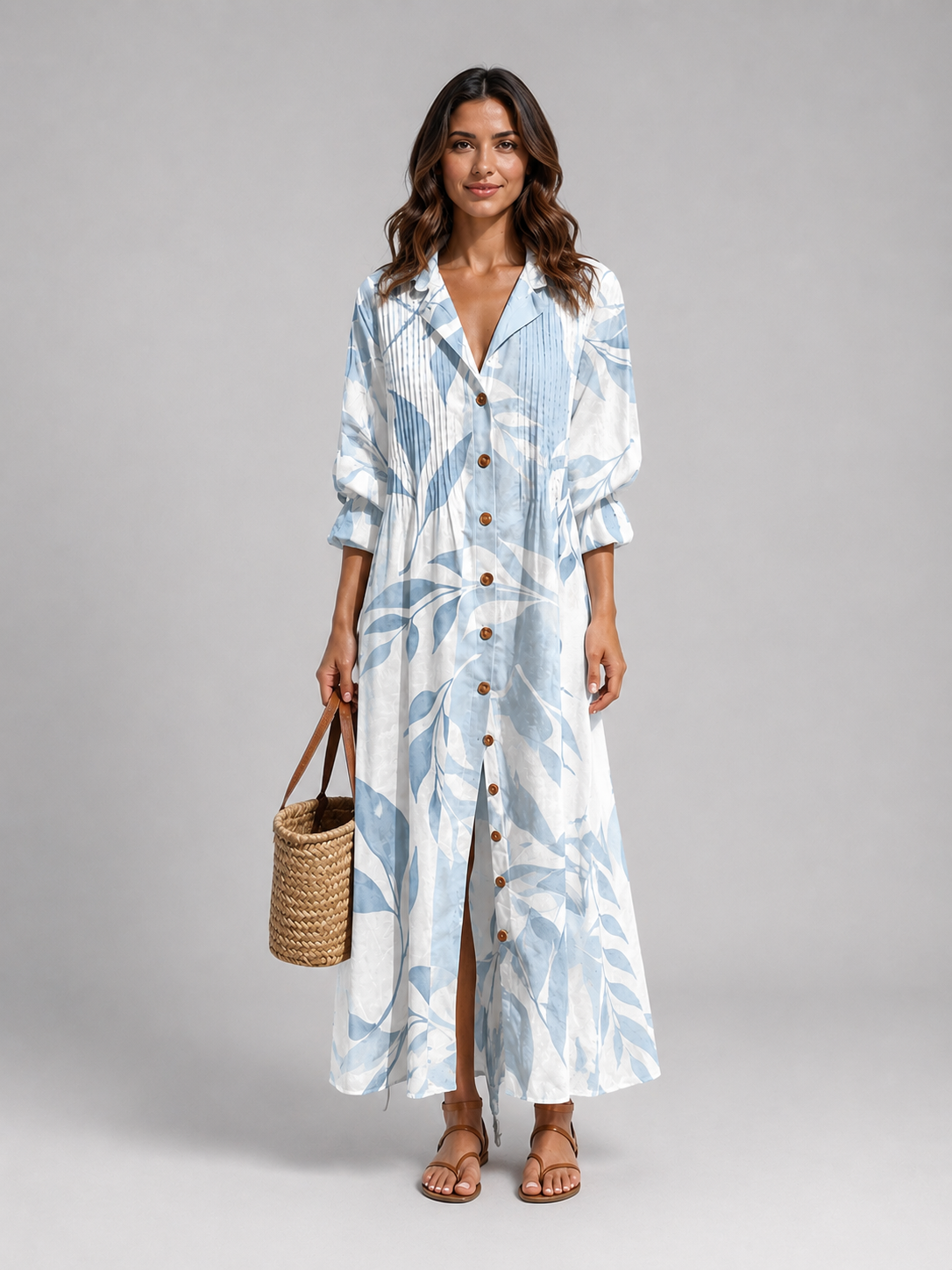 Damen Print Hemd-Maxikleid