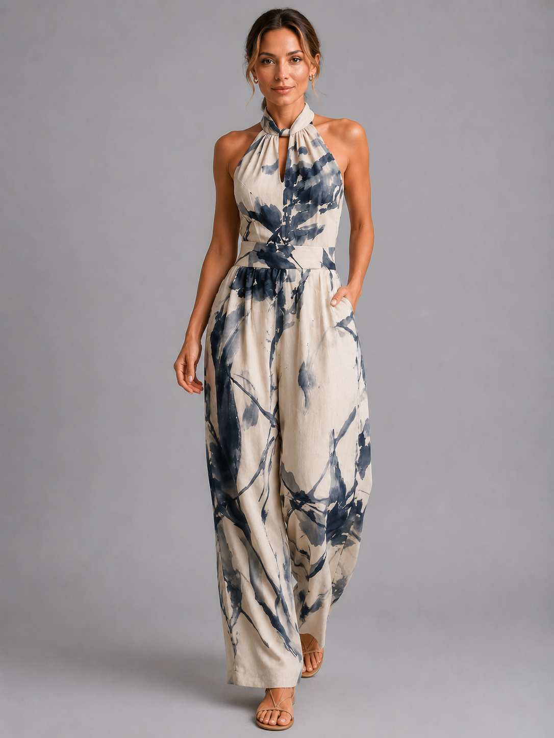 Damen Print Weitbein-Jumpsuit