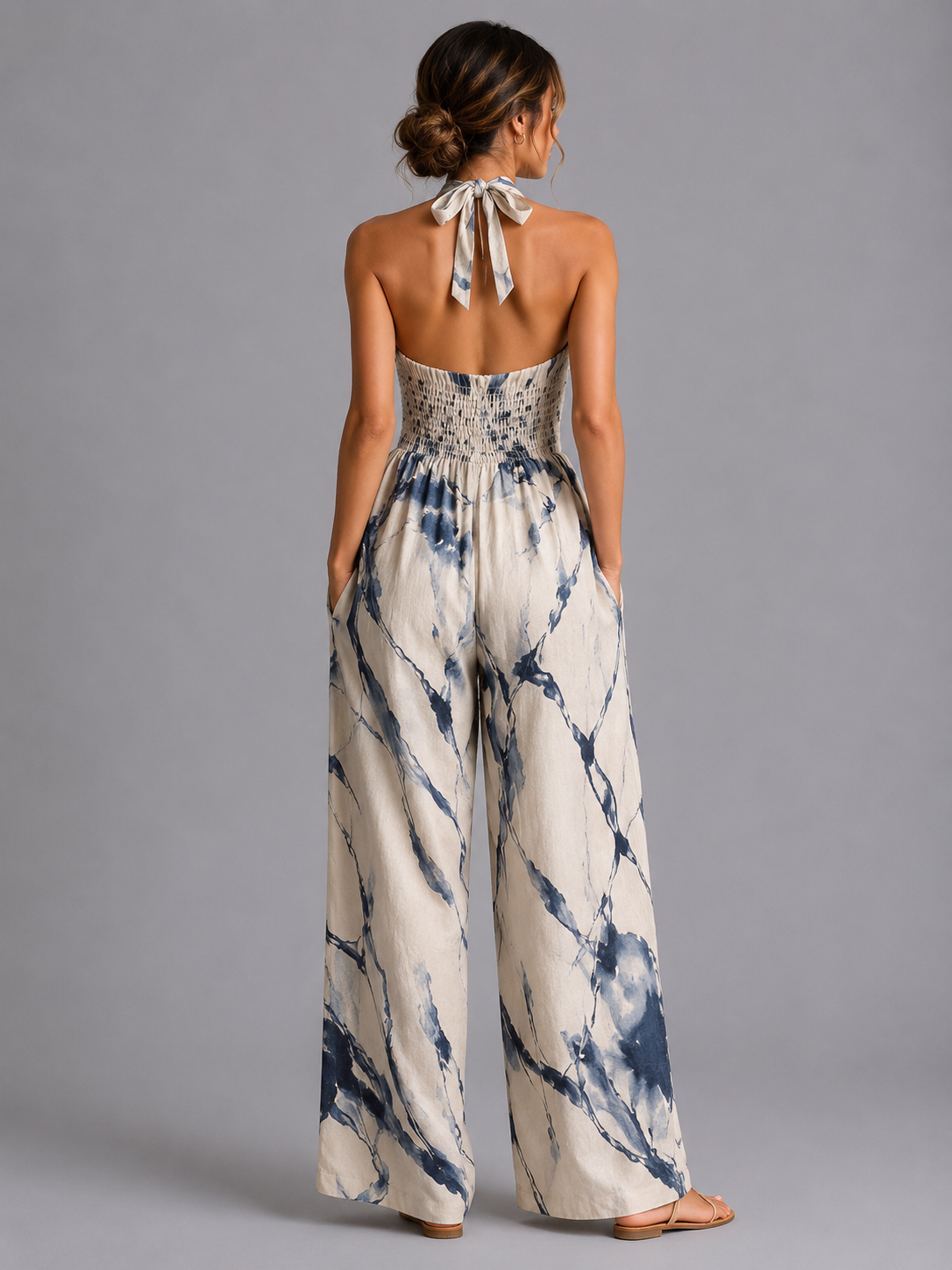 Damen Print Weitbein-Jumpsuit