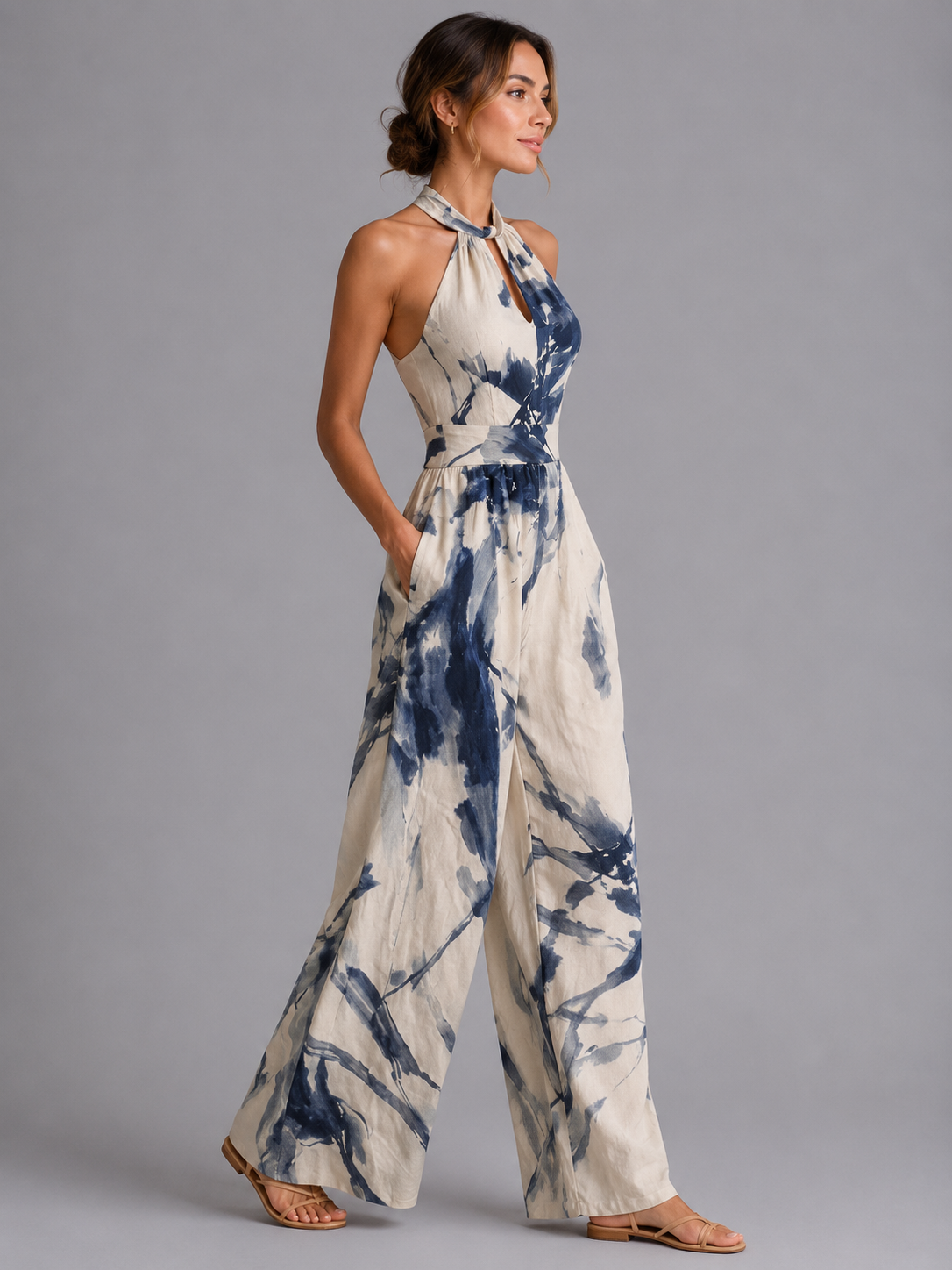Damen Print Weitbein-Jumpsuit