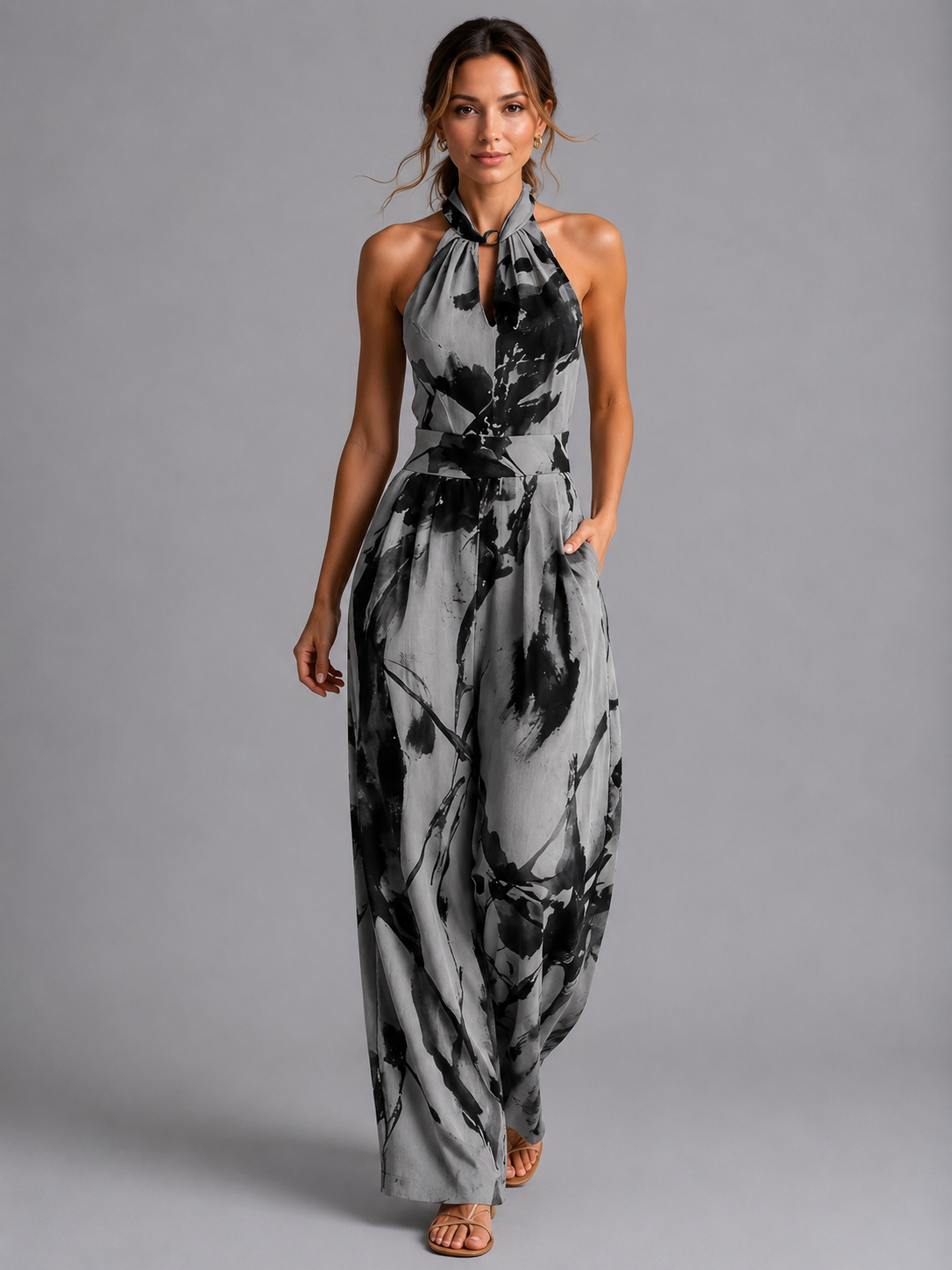 Damen Print Weitbein-Jumpsuit