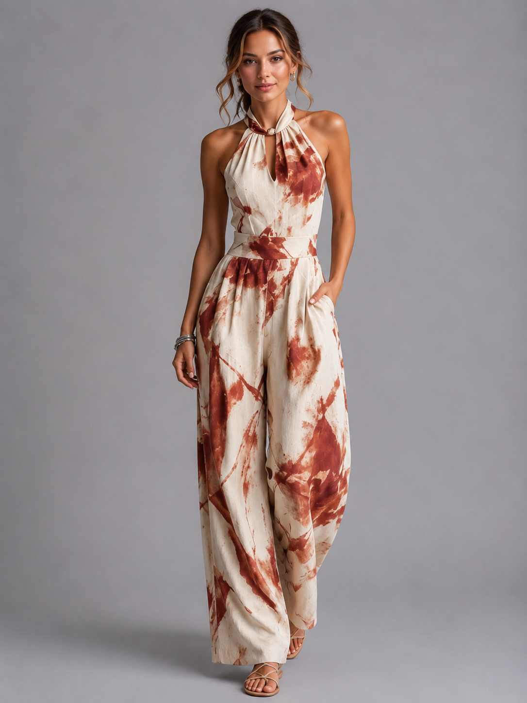 Damen Print Weitbein-Jumpsuit