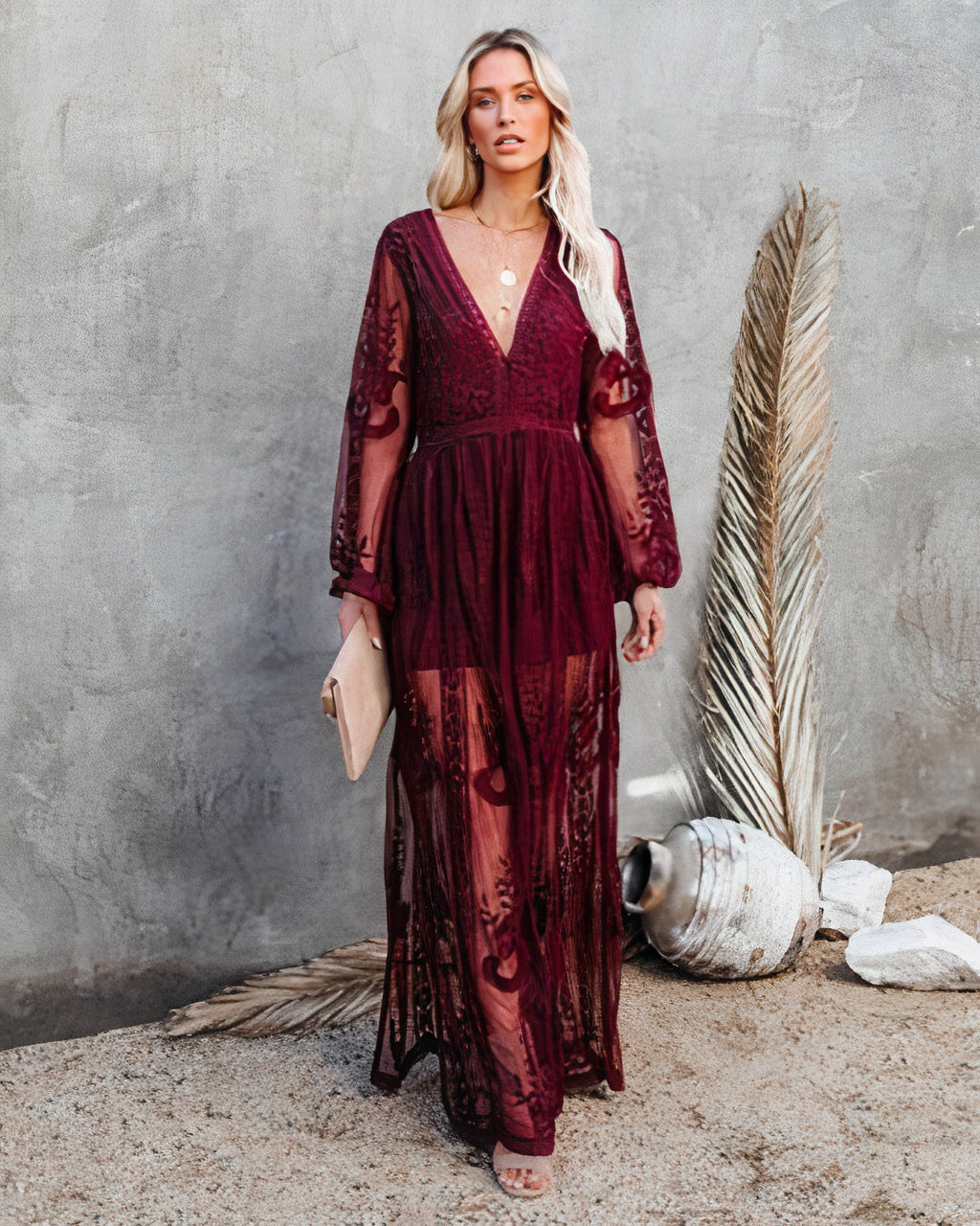 Damira Maxikleid Spitze Lange Ärmel