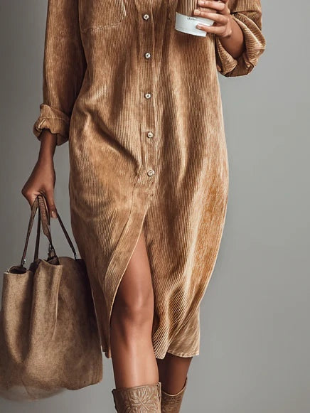 Damen Midikleid mit Knopfleiste und Brusttaschen