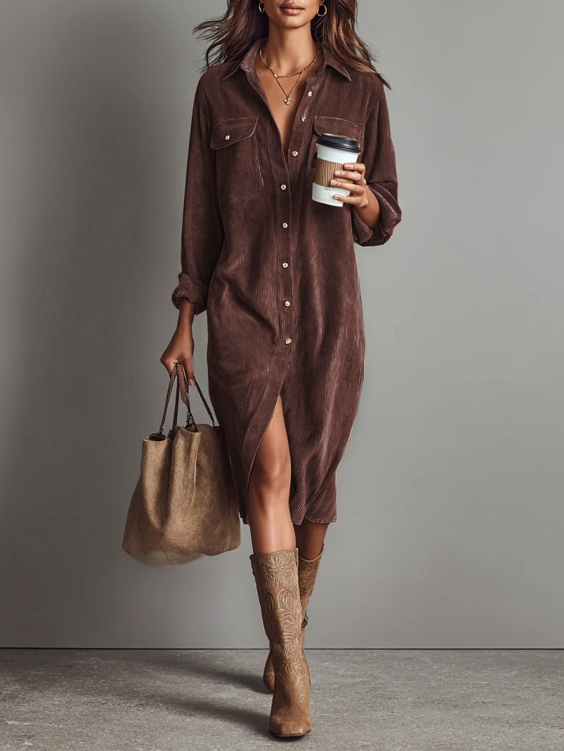 Damen Midikleid mit Knopfleiste und Brusttaschen