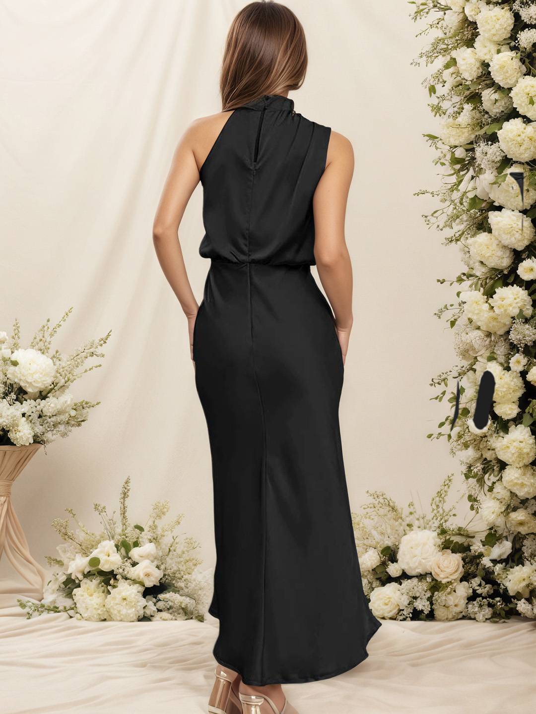 Damen Satin Halterkleid mit Wickeloptik