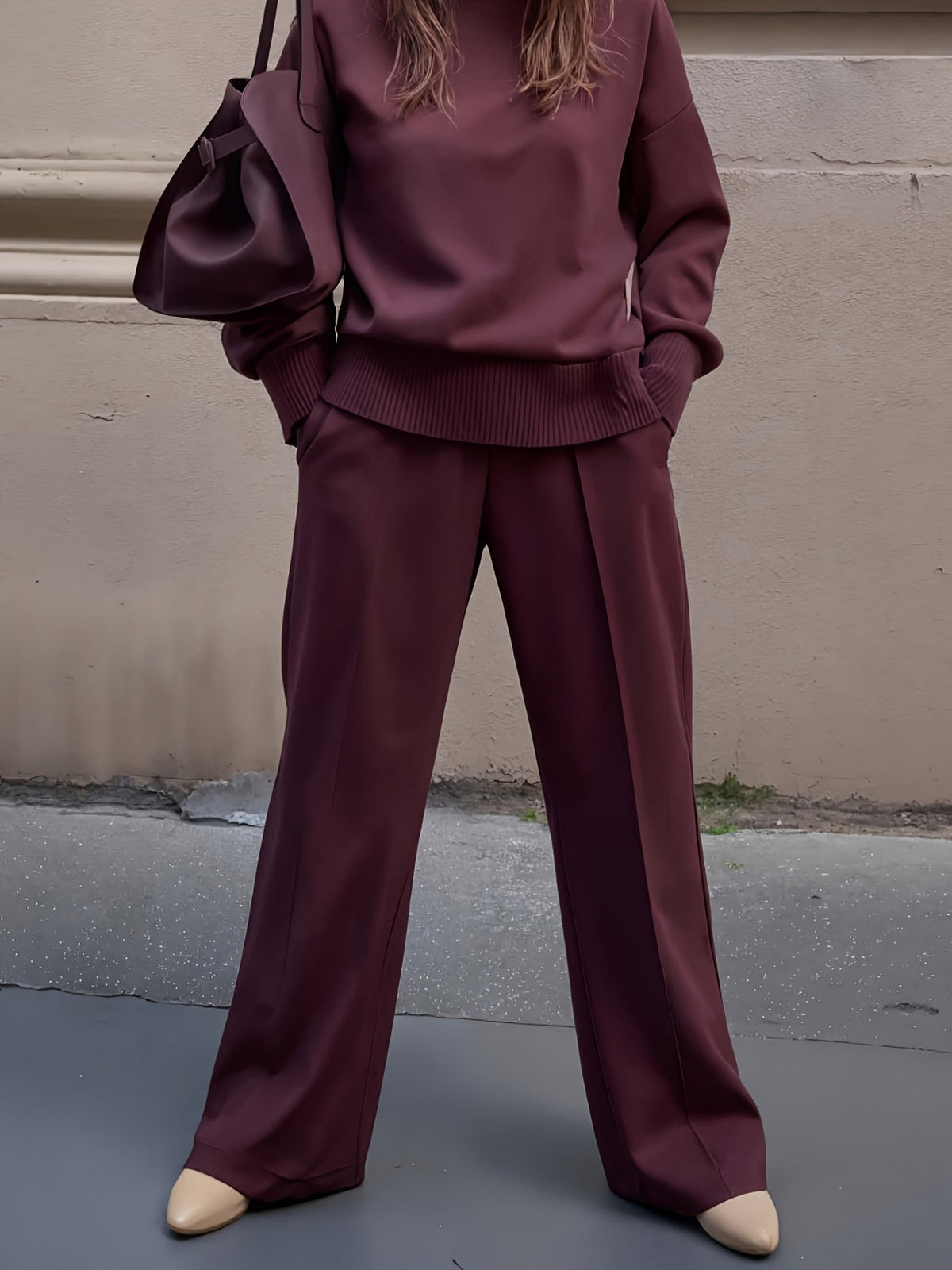 Damen Sweatshirt-Set mit Weitbein-Hose und Reißverschluss