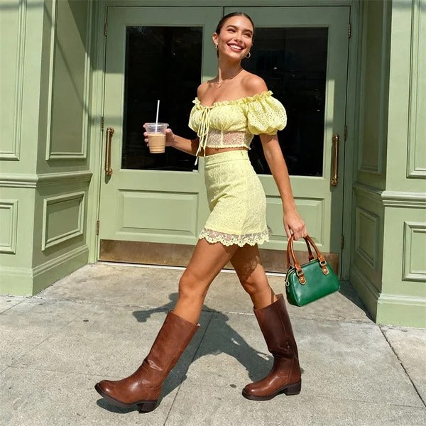 Damen Kniestiefel mit eckiger Zehenpartie und Reißverschluss