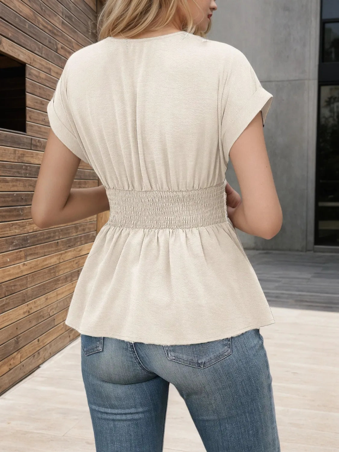 Damen Kurzarm Wickelbluse aus Polyester
