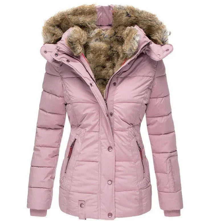 Damen warme Winterjacke mit Kunstfellkapuze