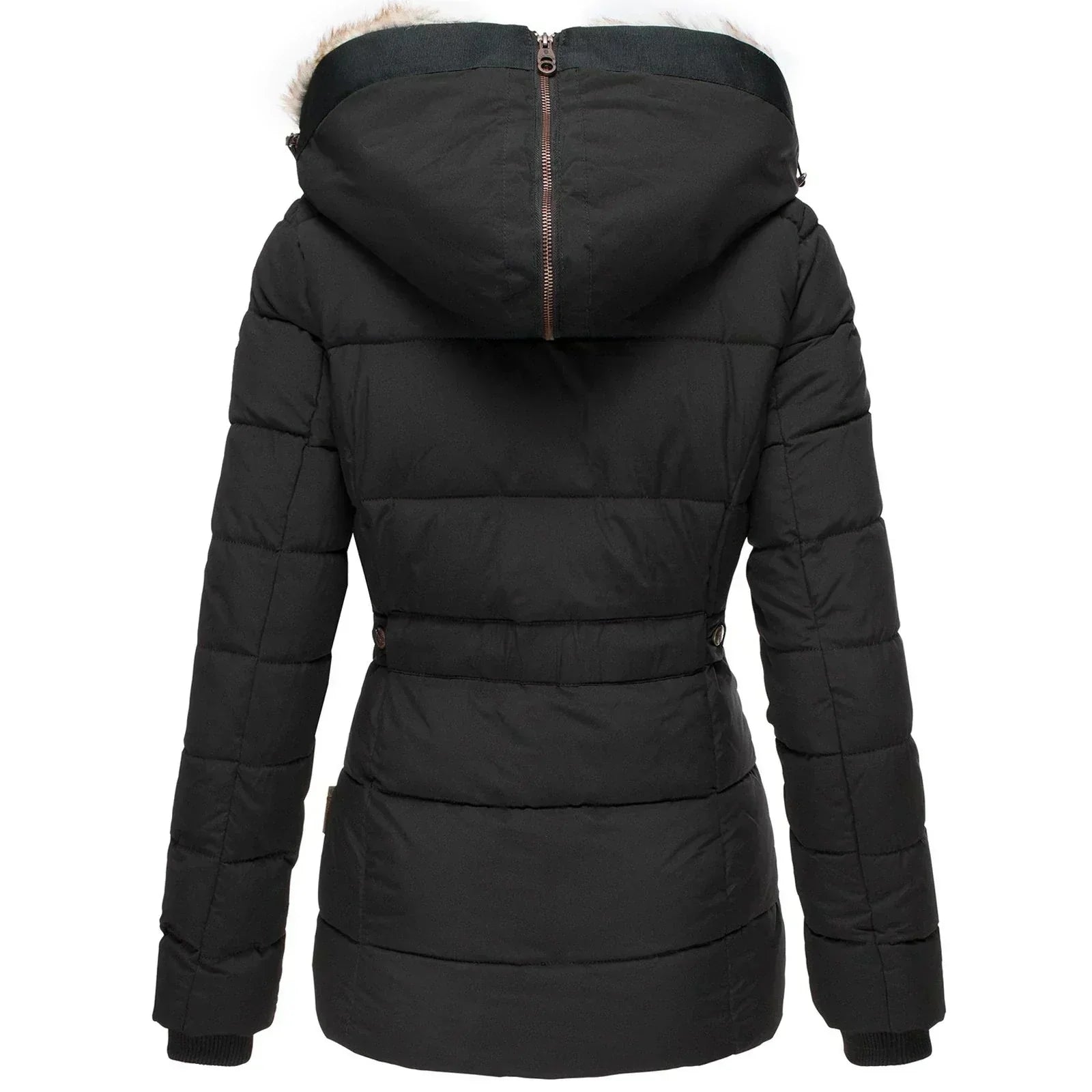Damen warme Winterjacke mit Kunstfellkapuze