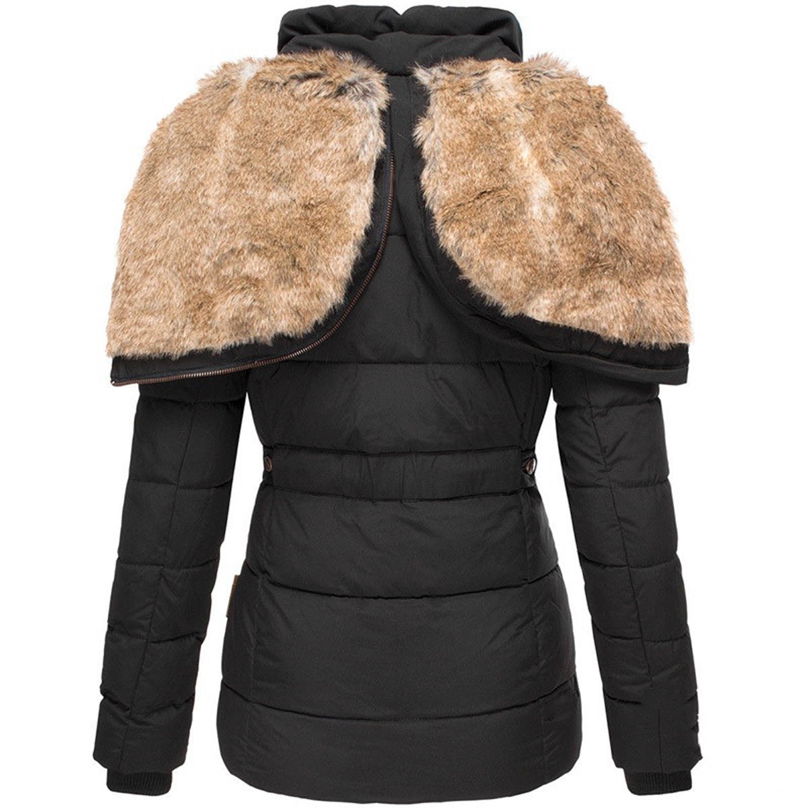 Damen warme Winterjacke mit Kunstfellkapuze