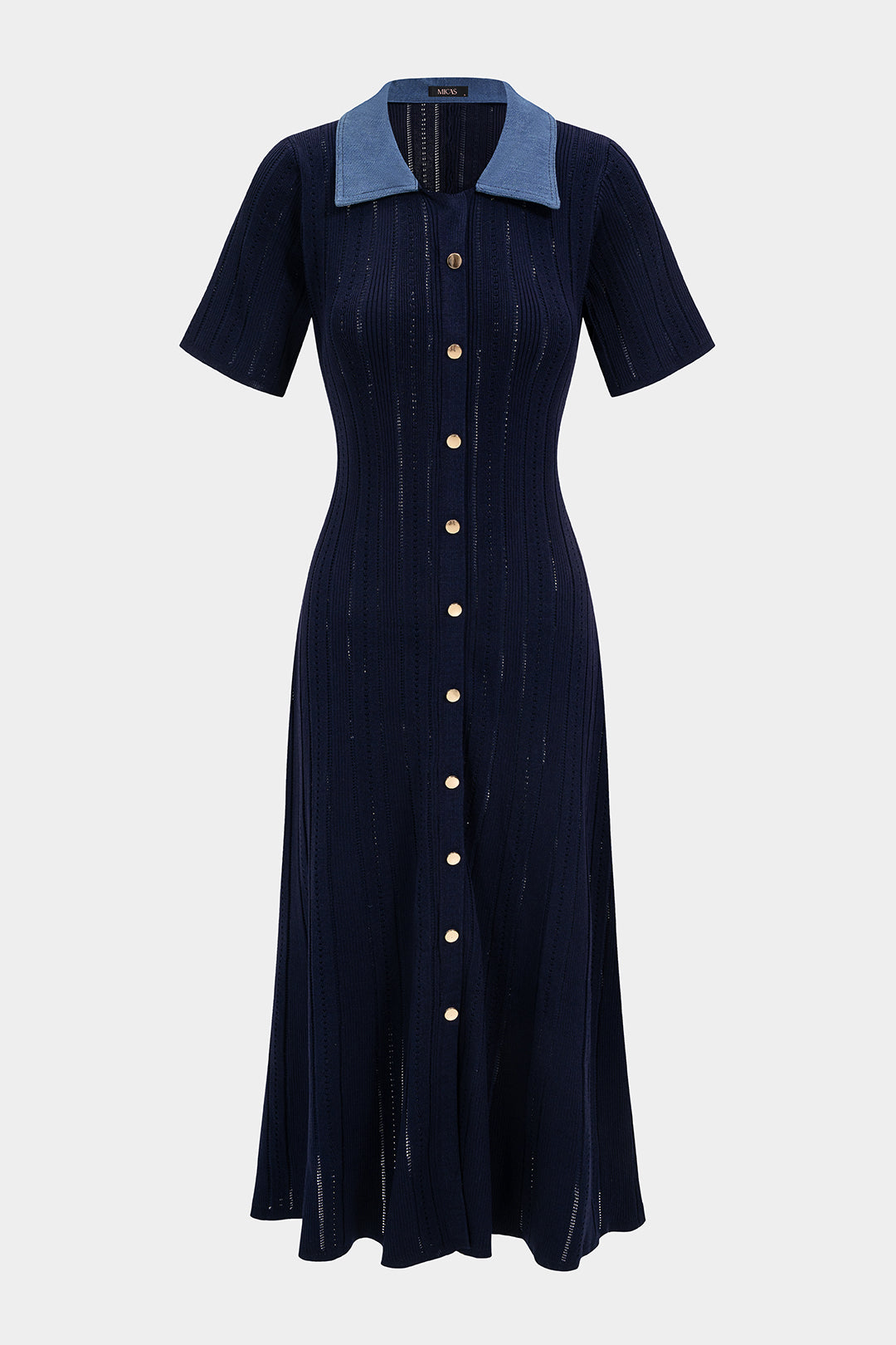 Damen figurbetontes Maxikleid mit Knopfleiste und Umlegekragen