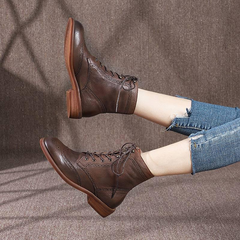 Damen Brogue-Schnürstiefeletten mit spitzer Zehenpartie