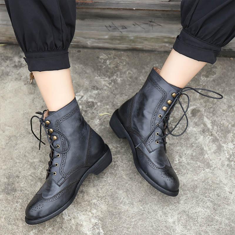 Damen Brogue-Schnürstiefeletten mit spitzer Zehenpartie
