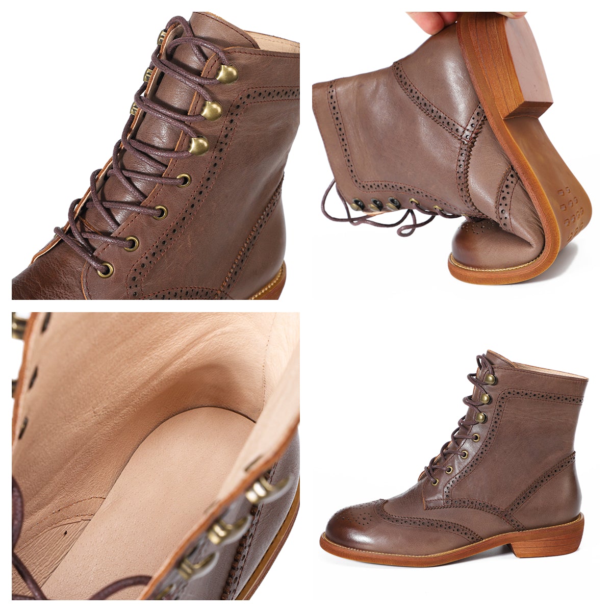 Damen Brogue-Schnürstiefeletten mit spitzer Zehenpartie