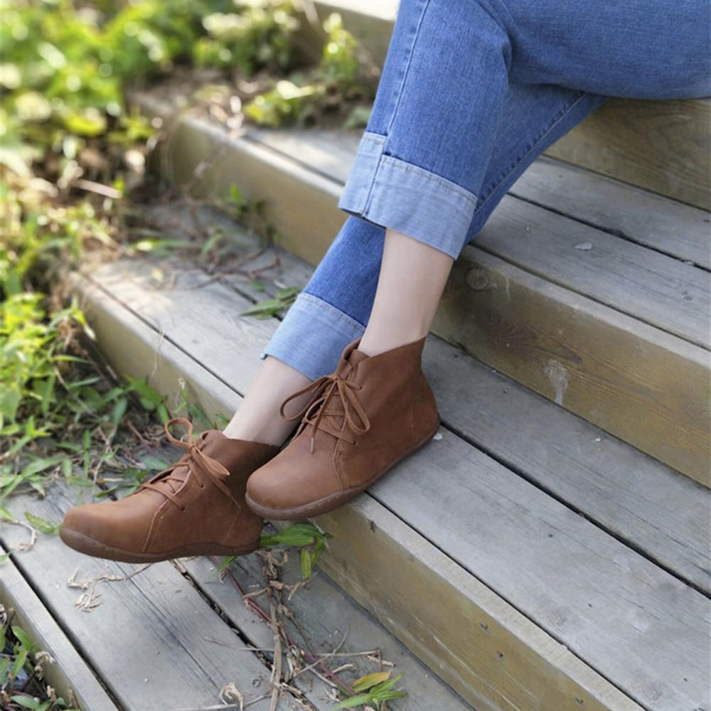 Damen Schnürstiefeletten mit Rundkappe im Retro-Stil
