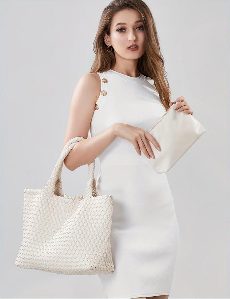 Damen strukturierte Tote Bag mit Flecht-Design