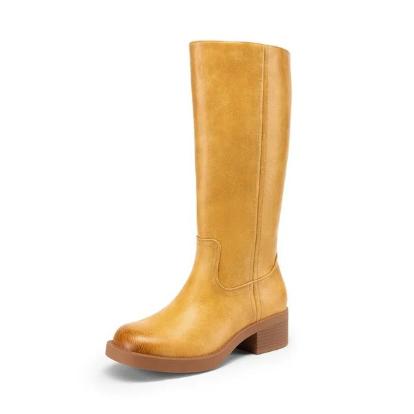 Damen Kniestiefel mit eckiger Zehenpartie und Reißverschluss
