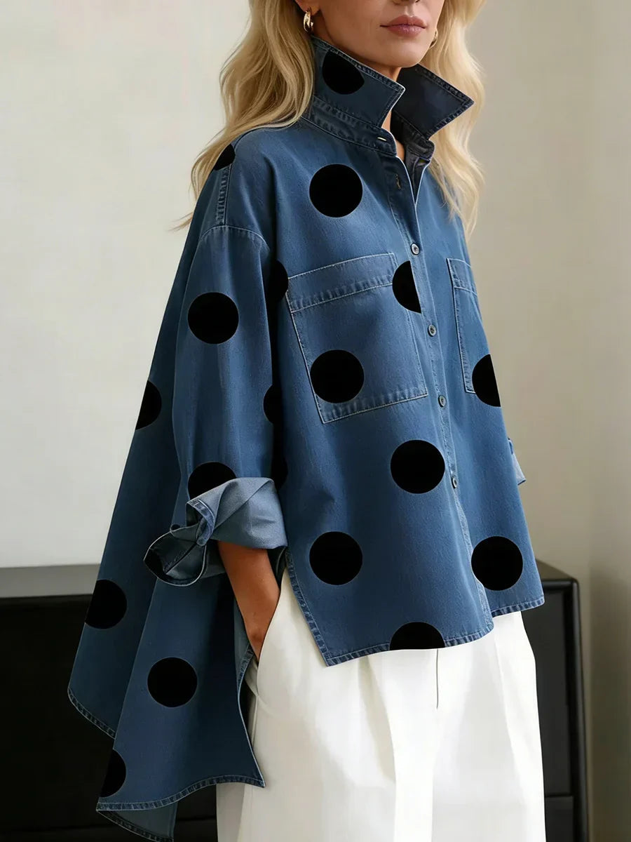 Damen Hemdbluse mit Polka Dots und Brusttaschen
