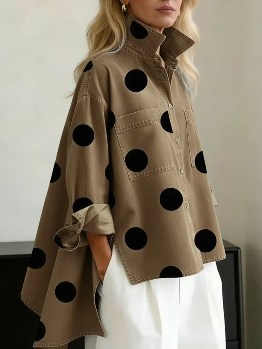 Damen Hemdbluse mit Polka Dots und Brusttaschen