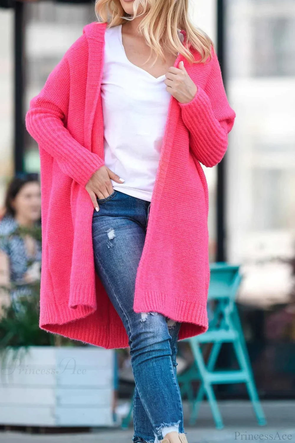 Damen Strickjacke mit Reverskragen und Farbblock-Muster
