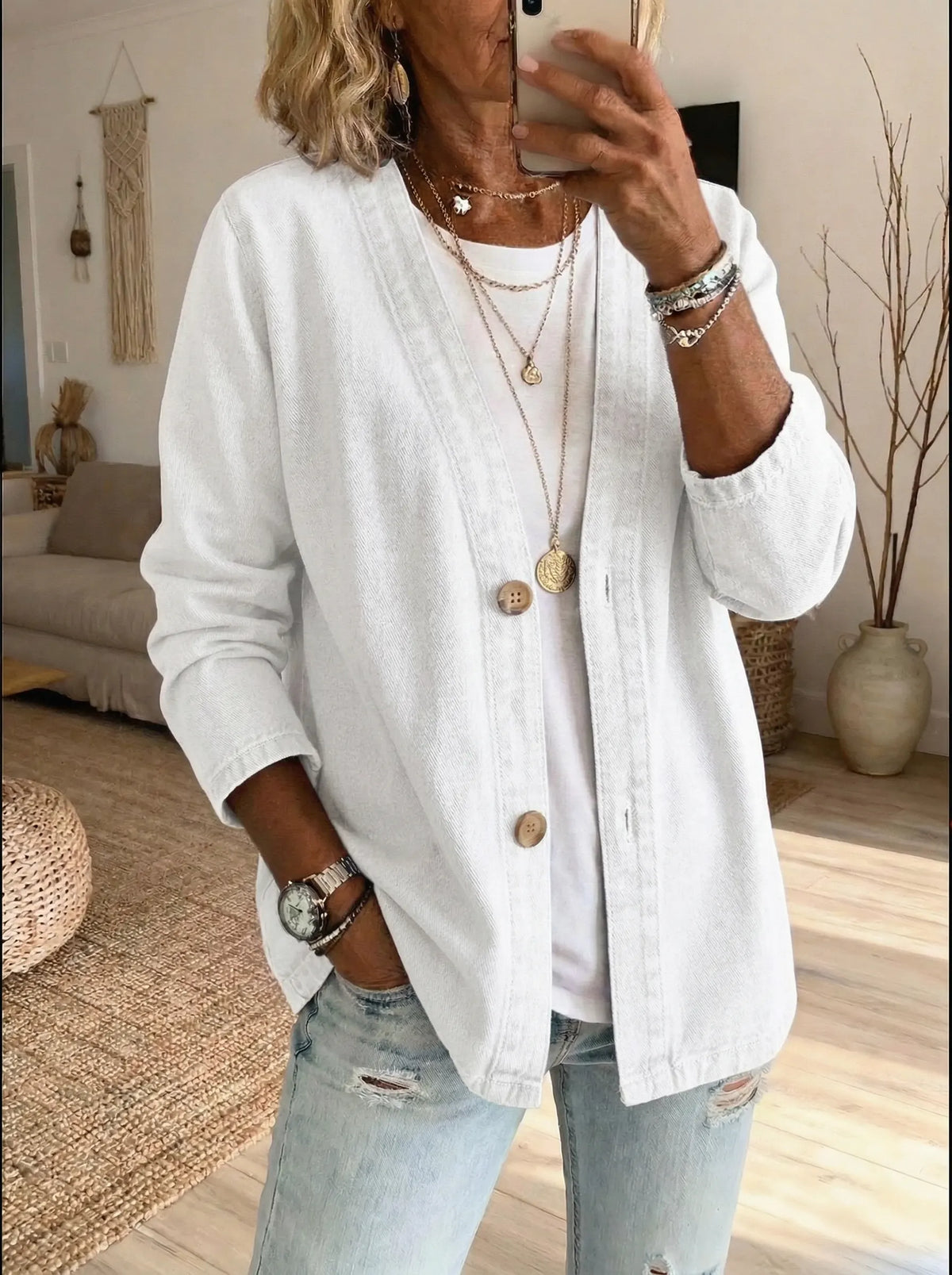 Damen Jeansjacke mit Knopfleiste