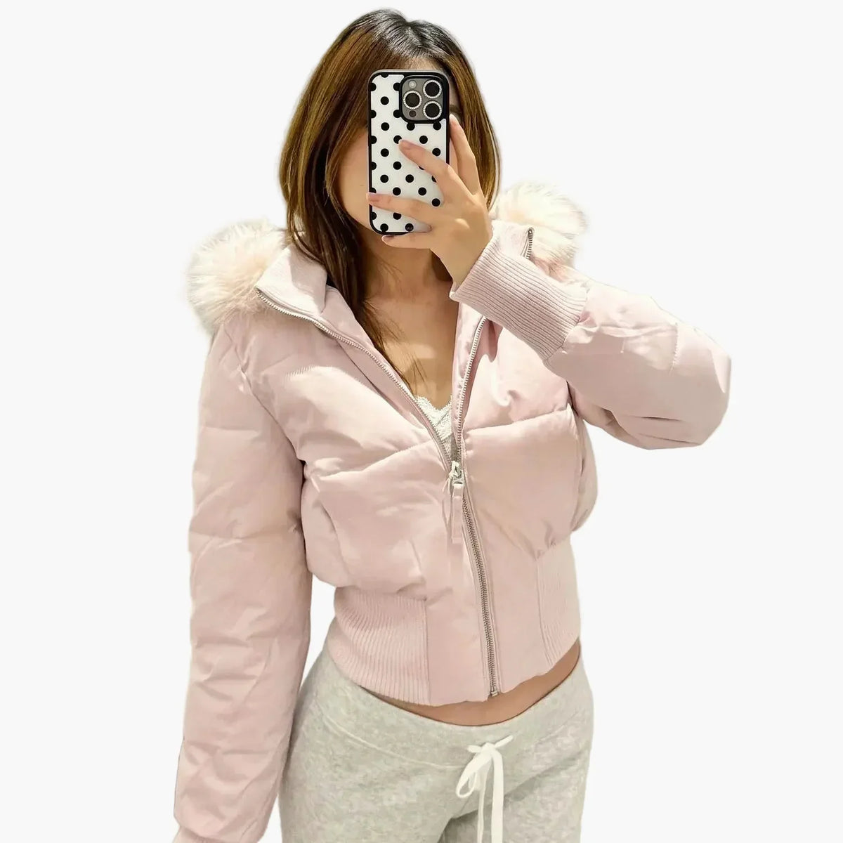 Damen kurze Steppjacke mit Kapuze und Reißverschluss