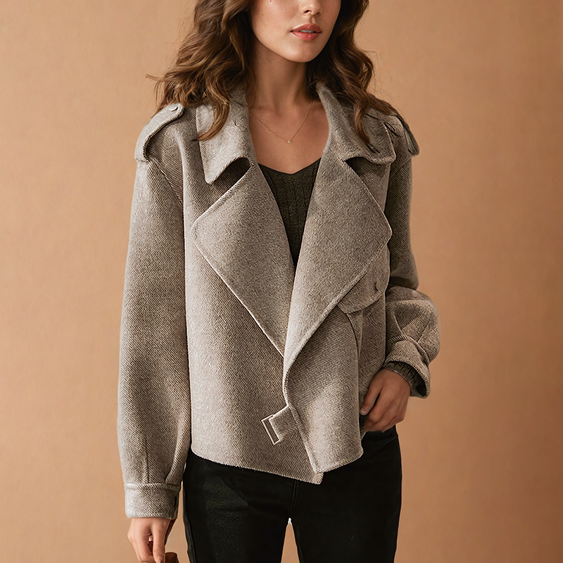 Damen Wolljacke aus Kreppwolle in Khaki