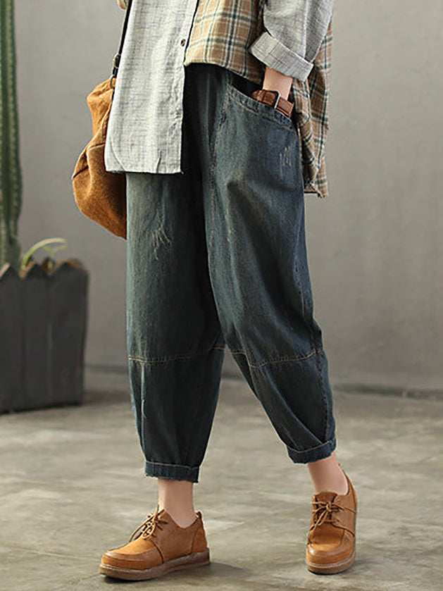 Damen Jeans mit elastischem Bund im Used-Look