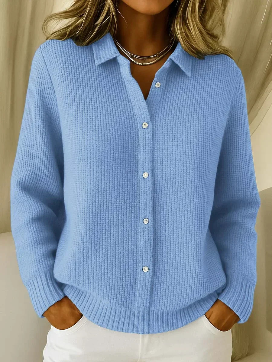 Damen lange Strickjacke mit Knopfleiste