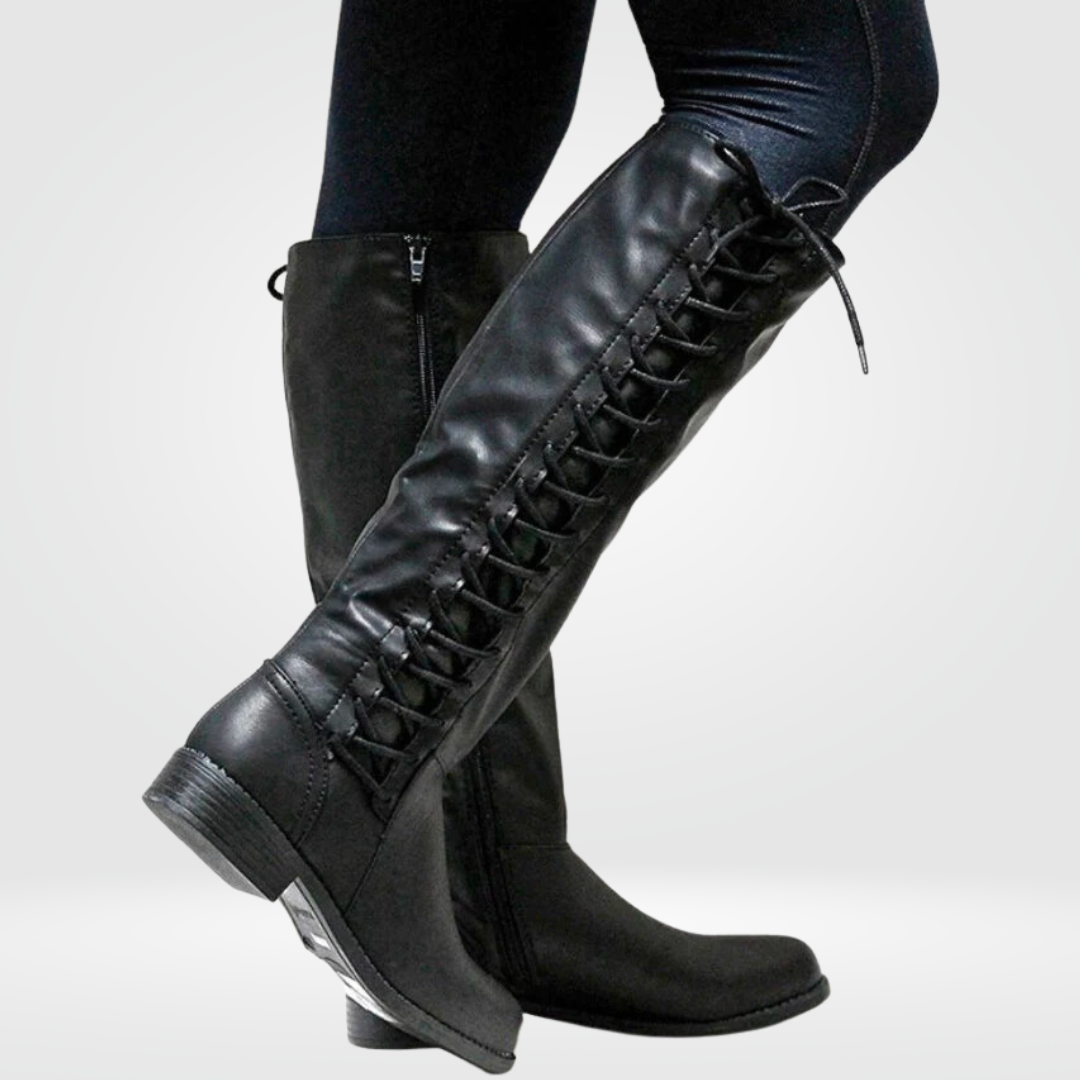 Damen Kniestiefel mit warmem Innenfutter und Blockabsatz