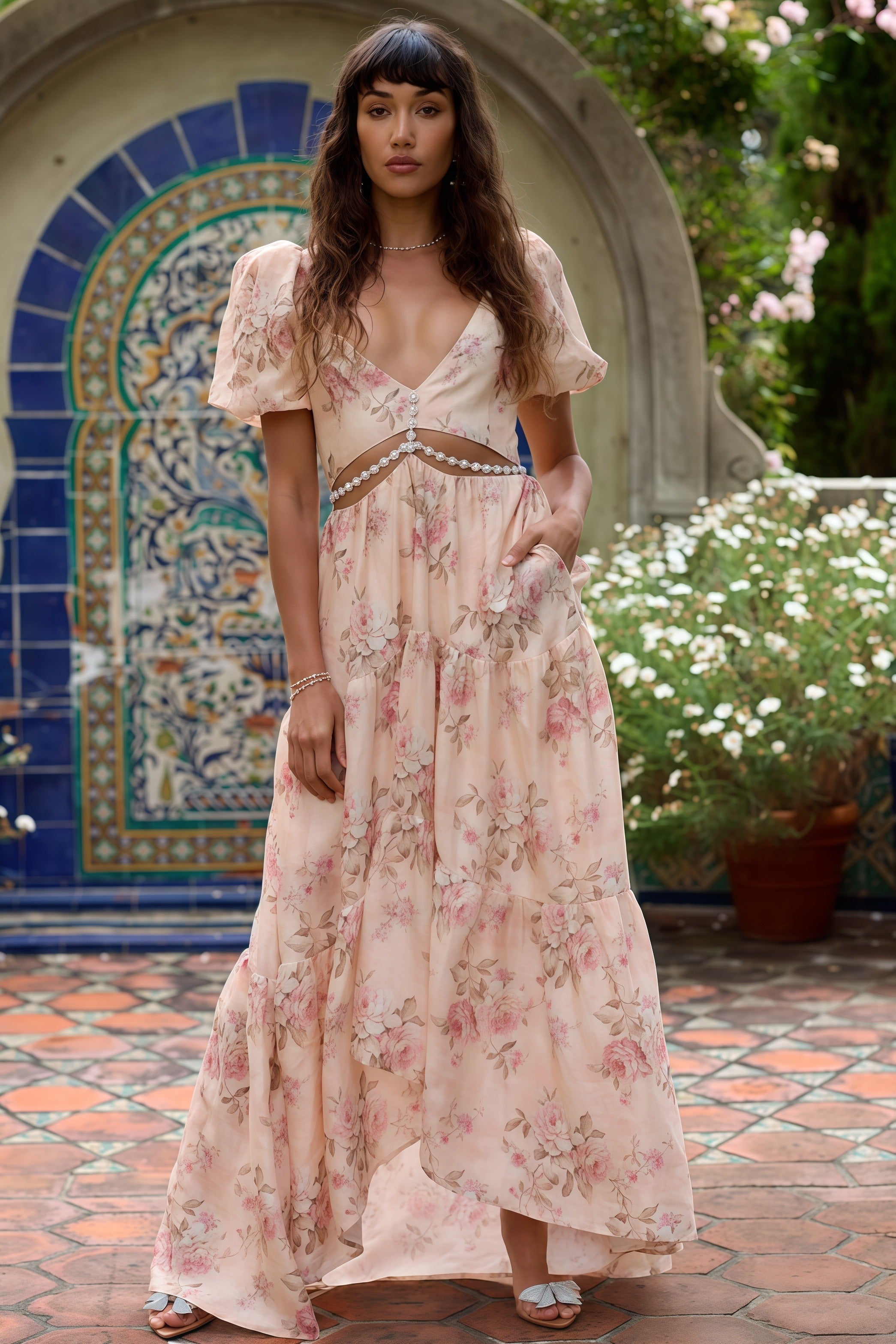 Damen Maxikleid aus Fließstoff