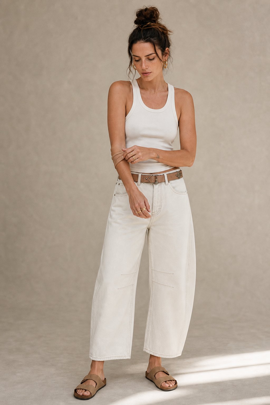 Damen Barrel-Leg-Jeans mit weitem Bein