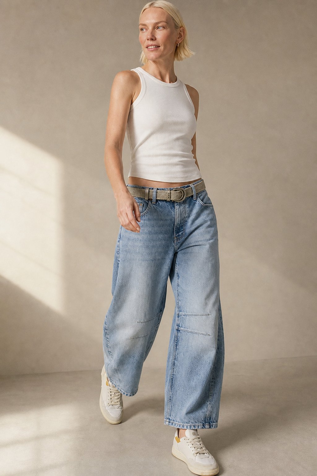 Damen Barrel-Leg-Jeans mit weitem Bein