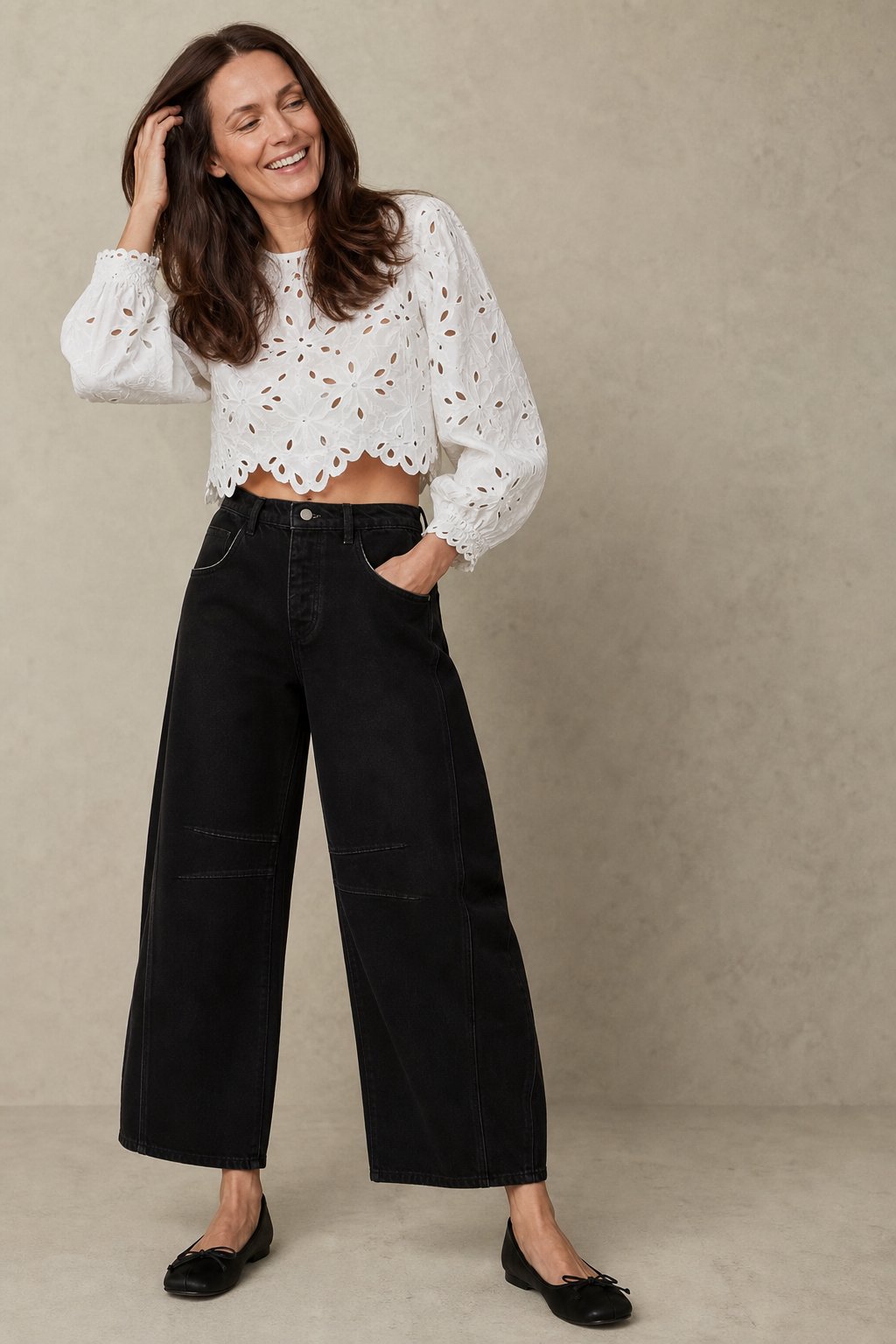 Damen Barrel-Leg-Jeans mit weitem Bein