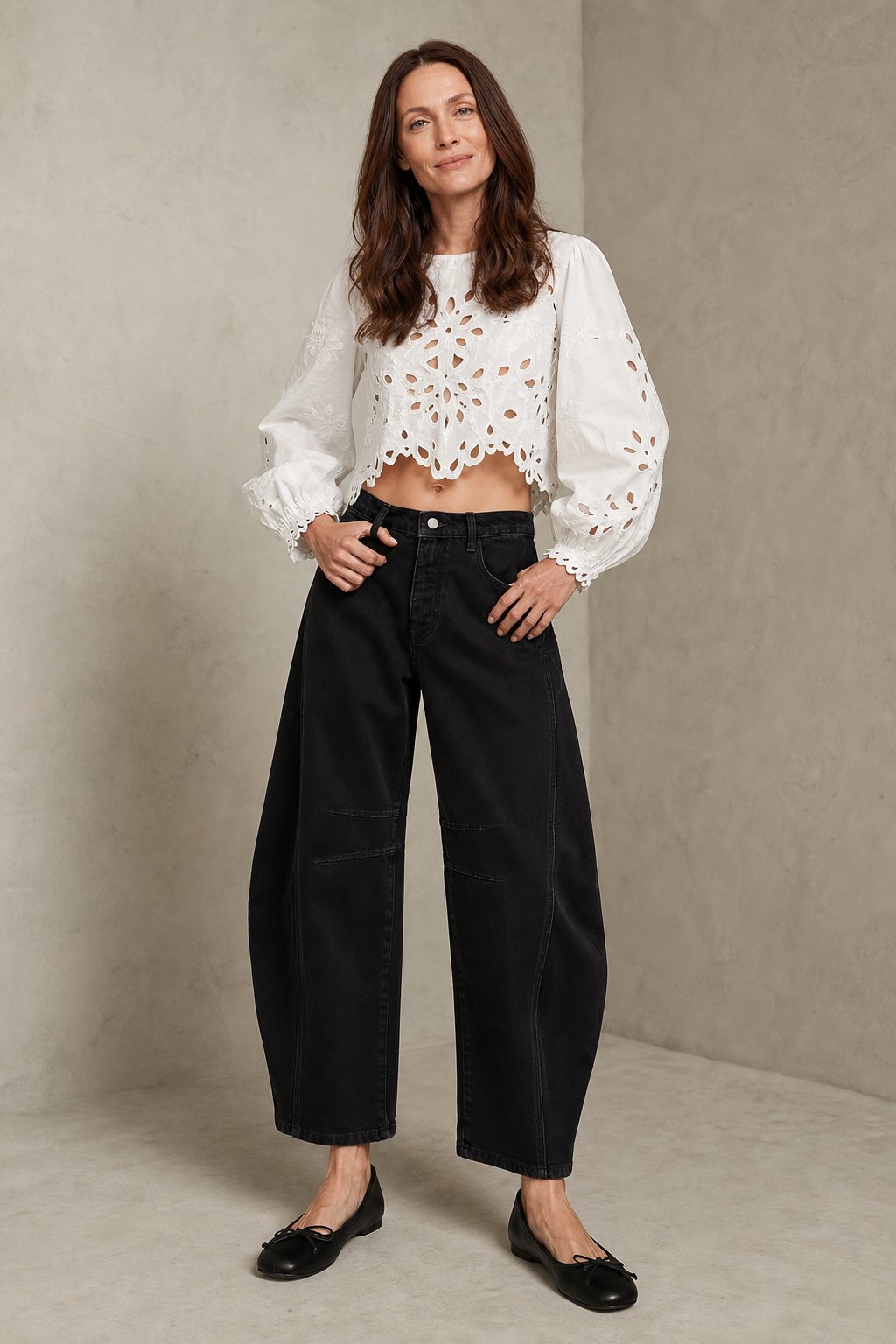 Damen Barrel-Leg-Jeans mit weitem Bein
