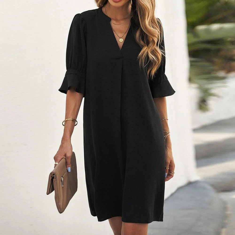 Damen schwarzes Midi-Kleid mit klassischem Design