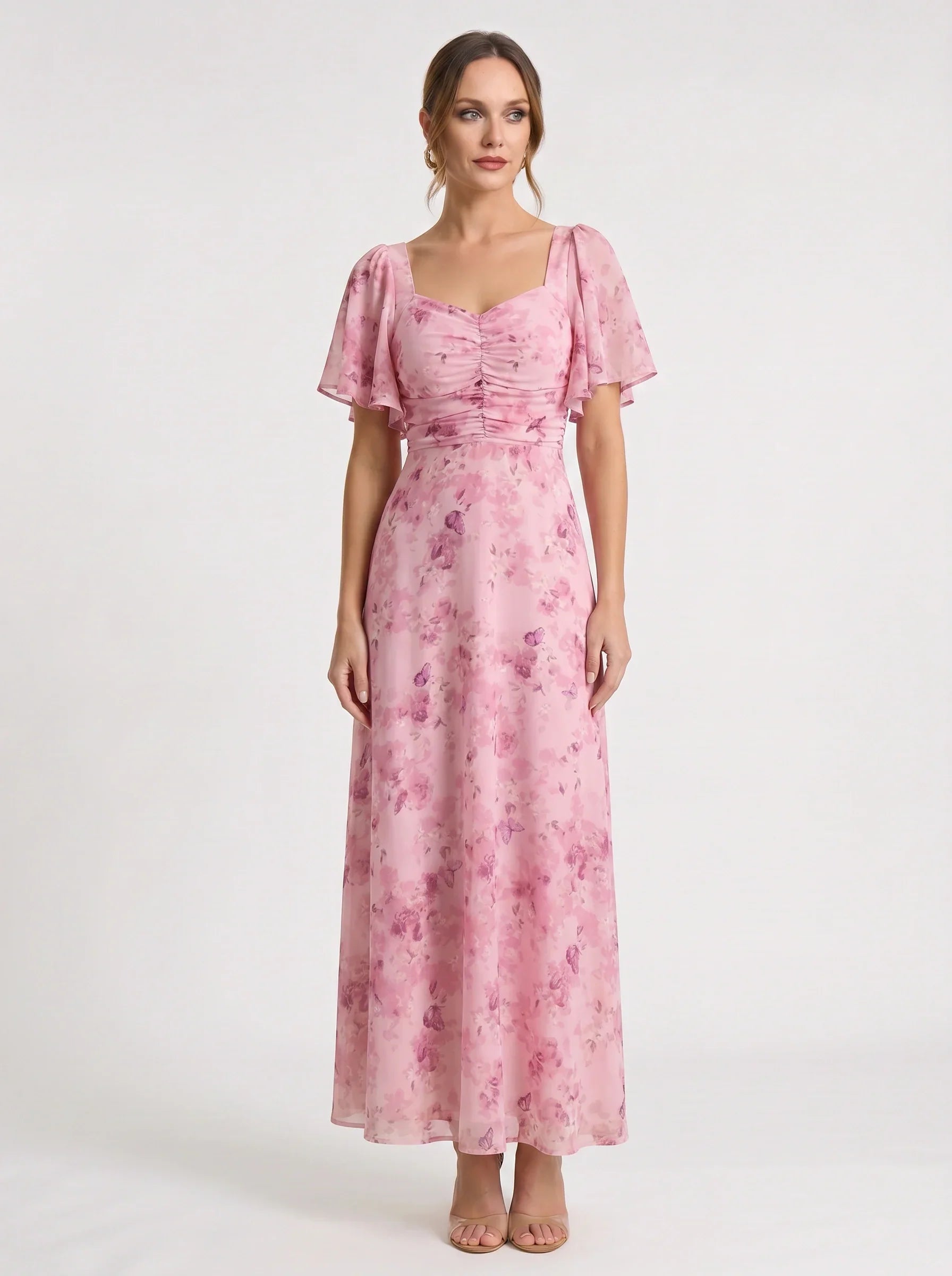 Damen Blumenprint Maxikleid mit Puffärmeln