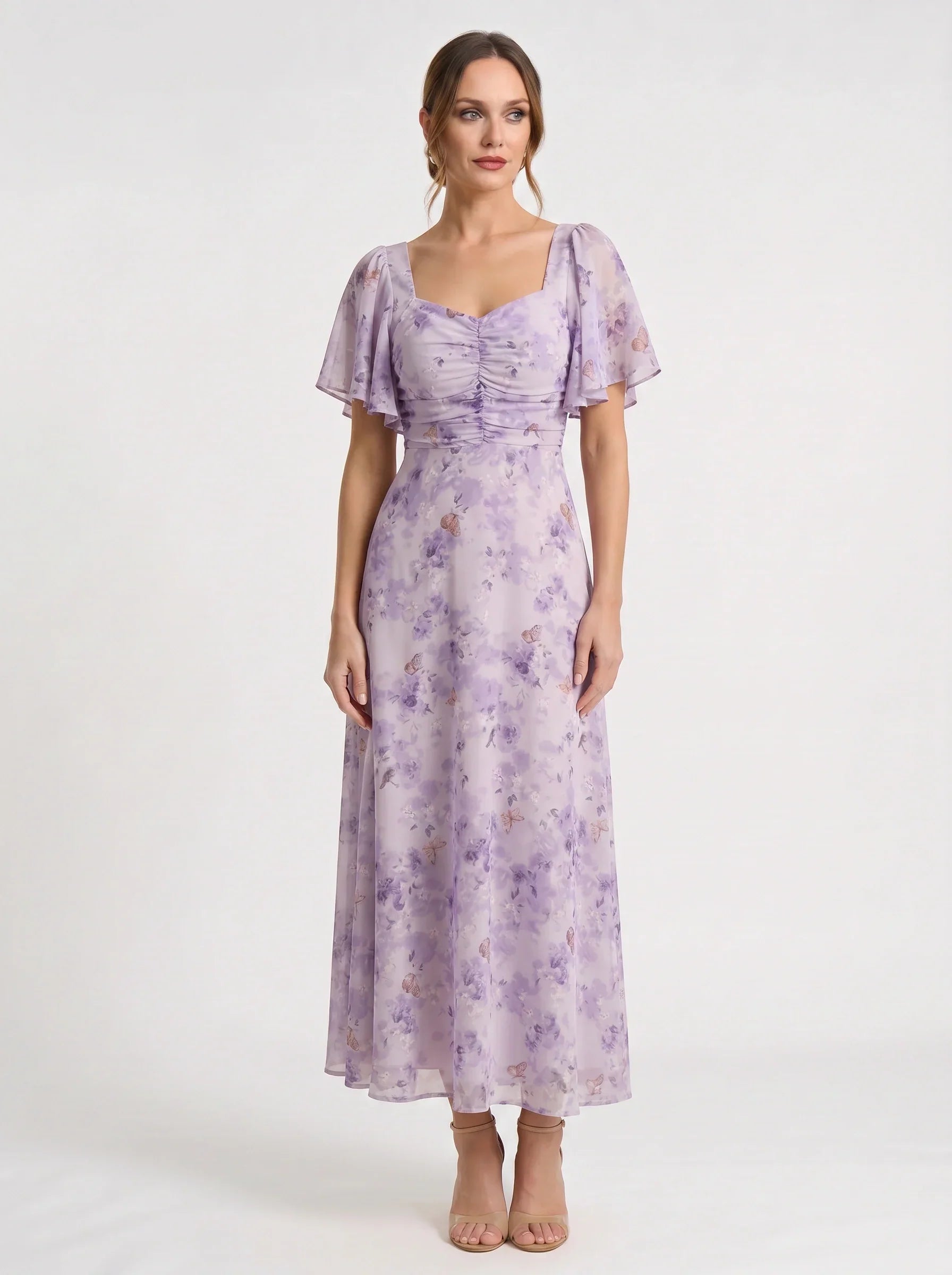 Damen Blumenprint Maxikleid mit Puffärmeln