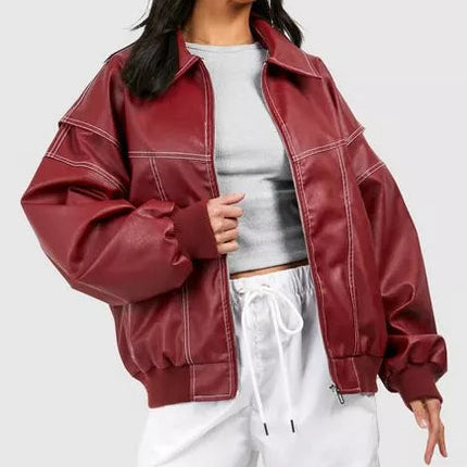 Damen Oversized Bomberjacke in Bordeaux