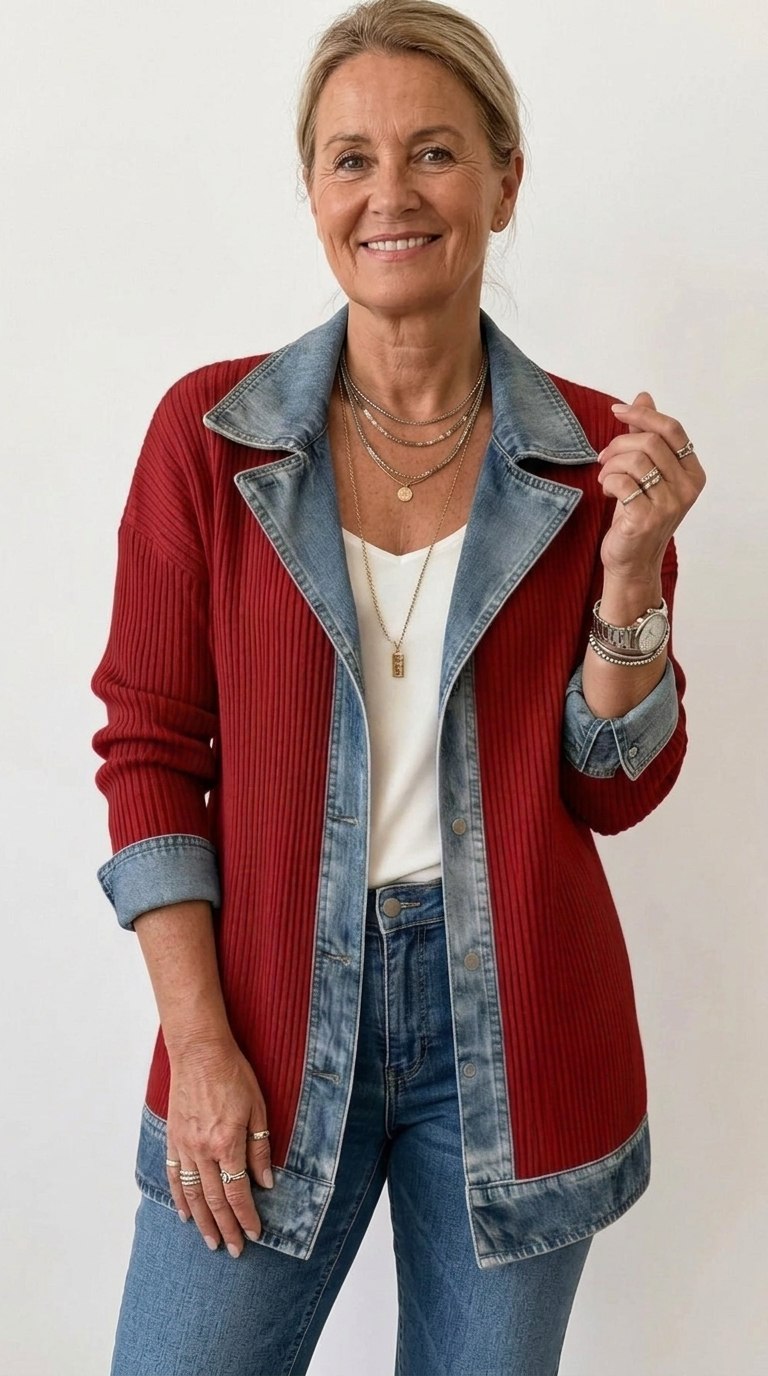 Damen Übergangsjacke mit Strick und Jeansdetails
