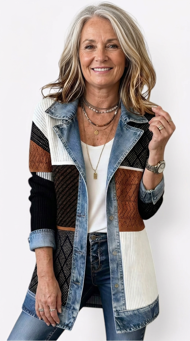 Damen Übergangsjacke mit Strick und Jeansdetails
