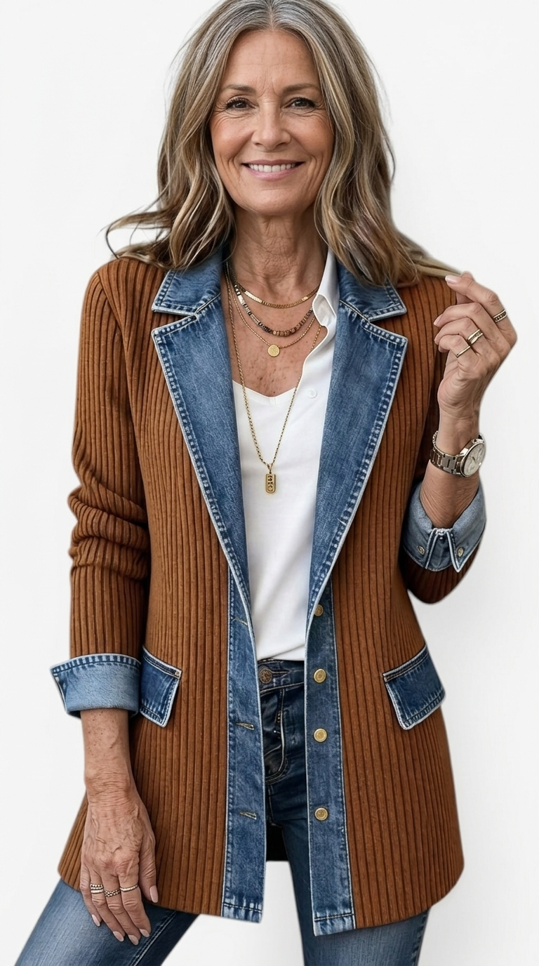Damen Übergangsjacke mit Strick und Jeansdetails