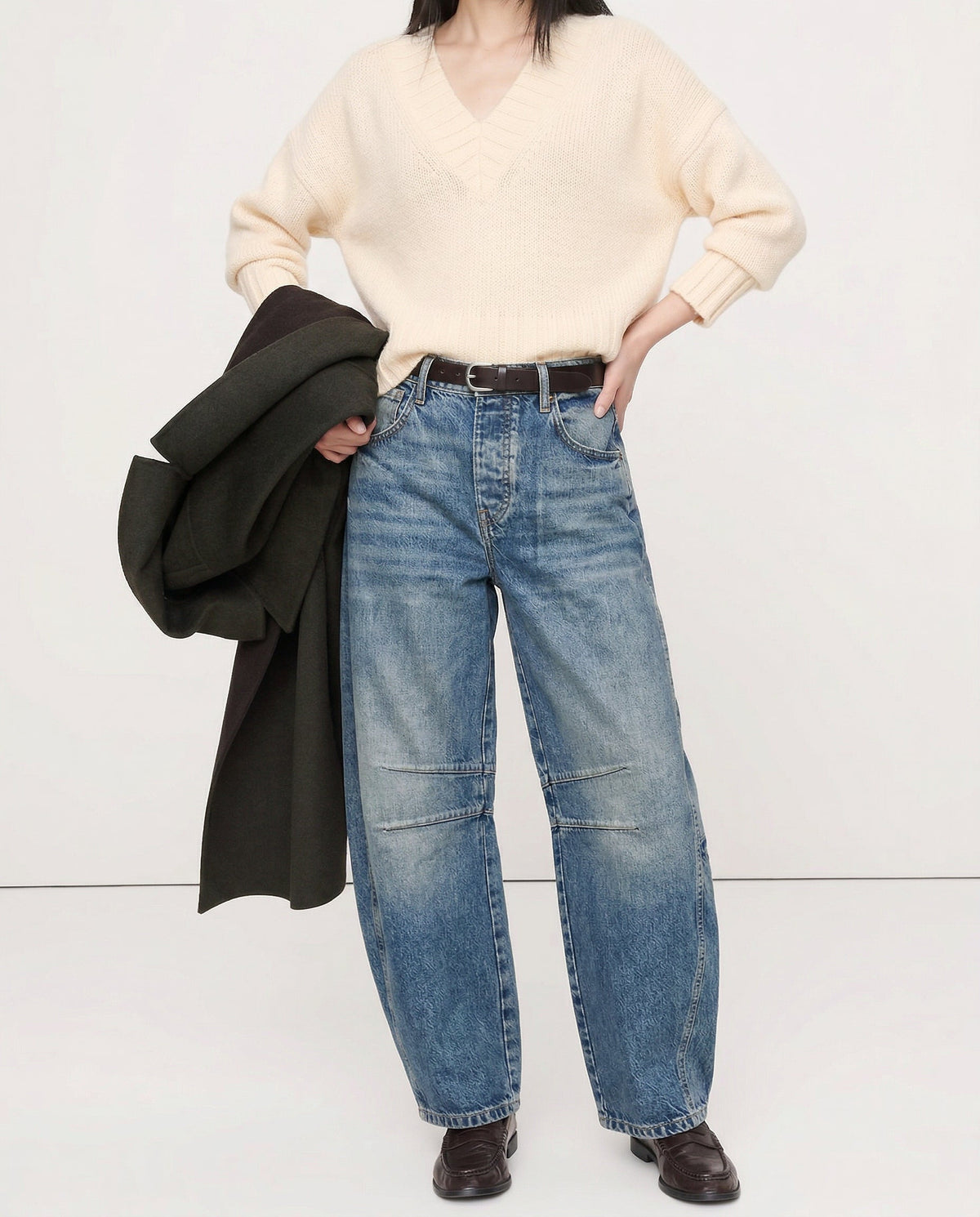 Damen Barrel-Leg-Jeans mit weitem Bein
