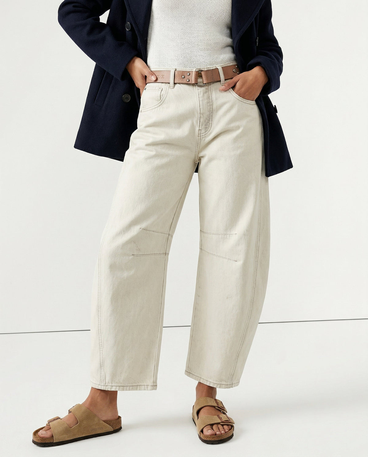 Damen Barrel-Leg-Jeans mit weitem Bein