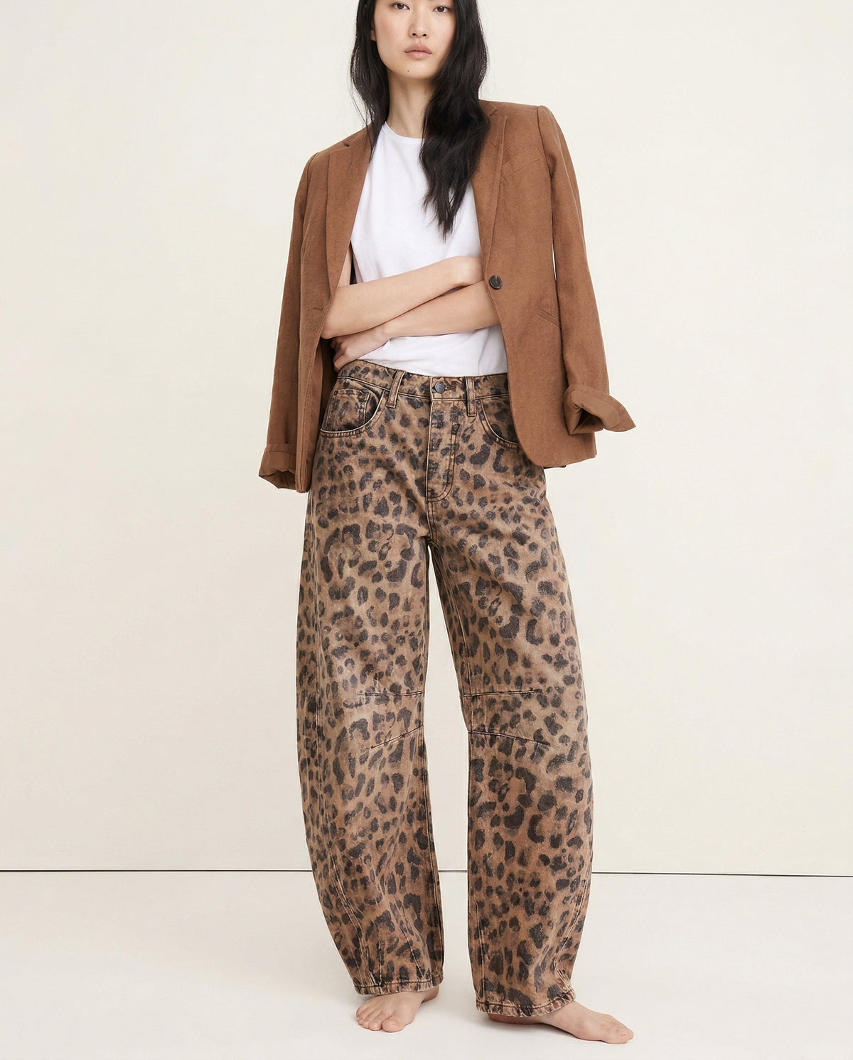 Damen Barrel-Leg-Jeans mit weitem Bein