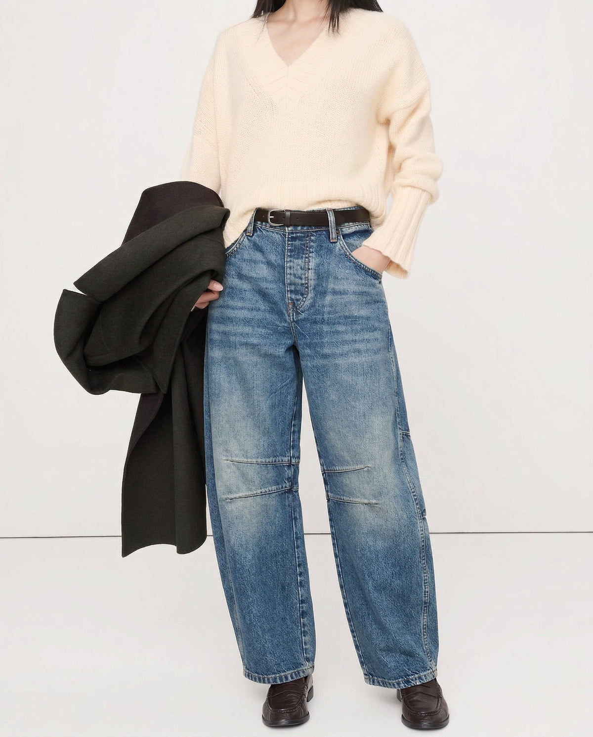 Damen Barrel-Leg-Jeans mit weitem Bein