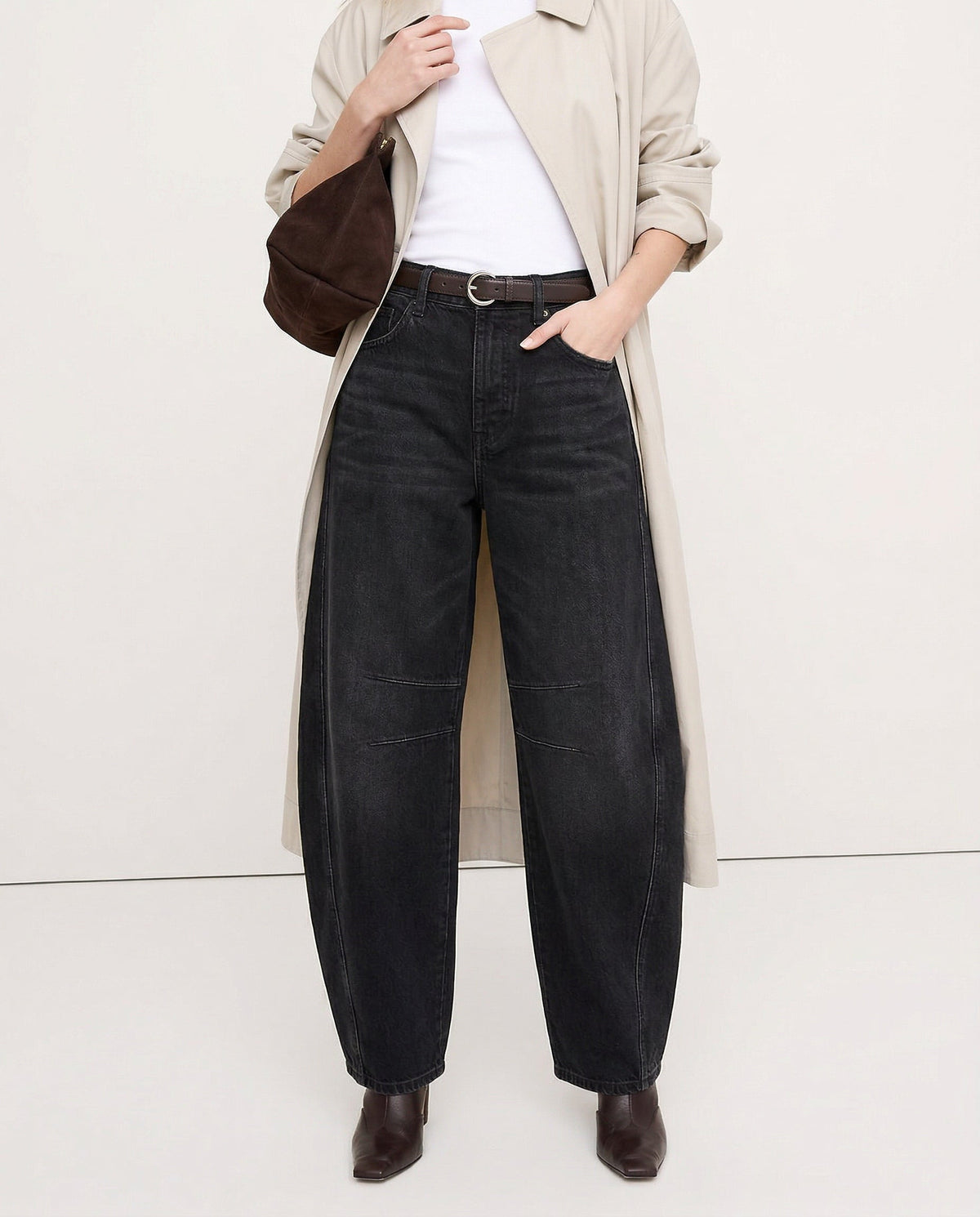 Damen Barrel-Leg-Jeans mit weitem Bein
