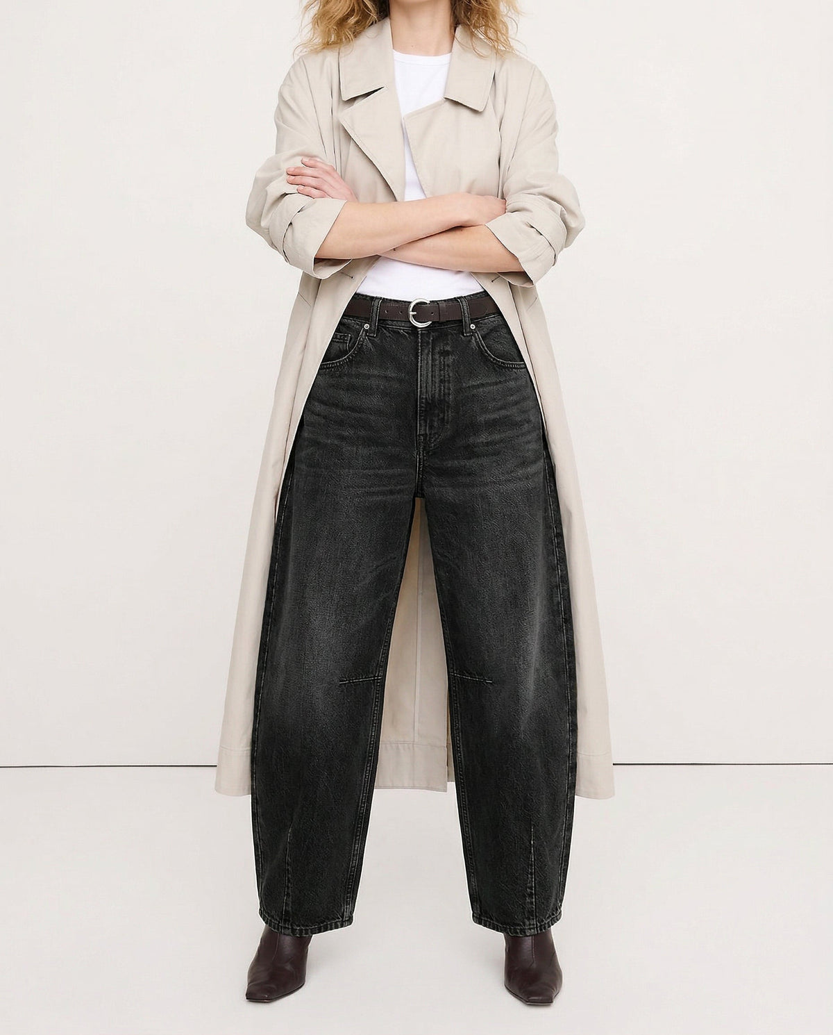 Damen Barrel-Leg-Jeans mit weitem Bein